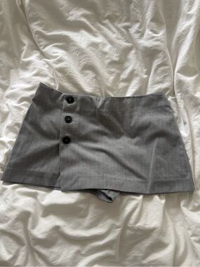Free People Gray Pinstripe Wrap Mini Skort with Button Accents